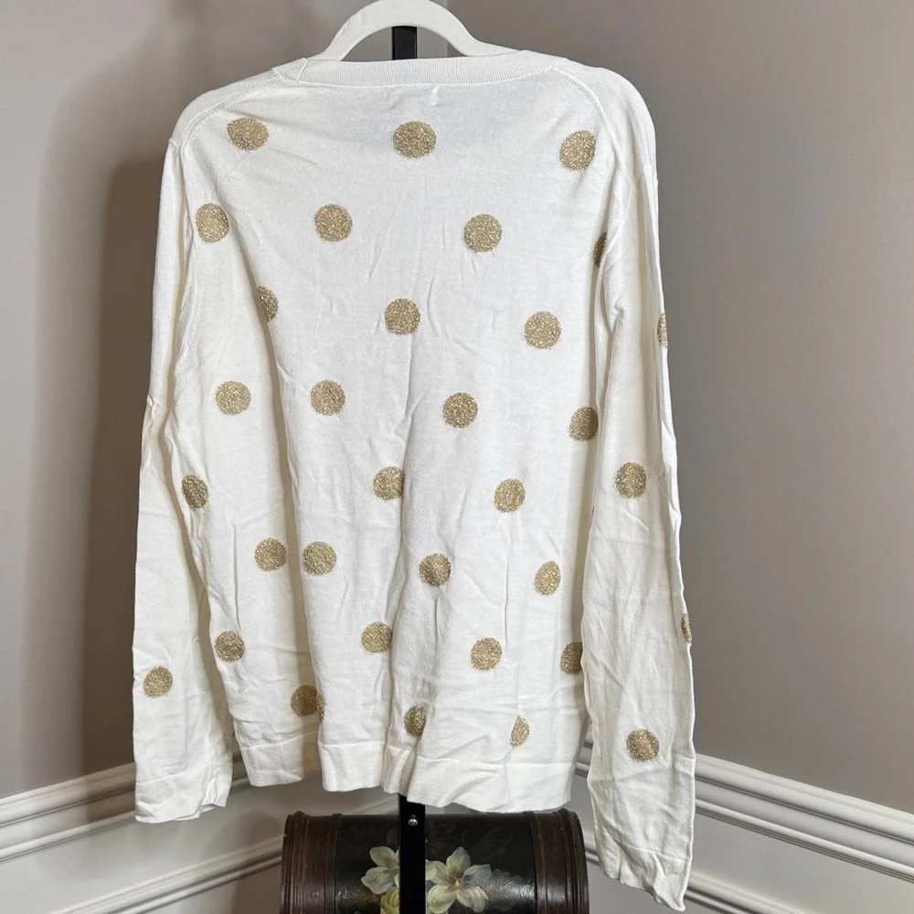 J. Crew Cream Knit Sweater with Gold Metallic Dots Size XXL
